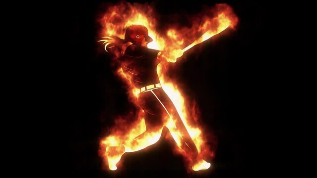Fire Baseball Player &ndash; Looping Logo Animation Graphic Element