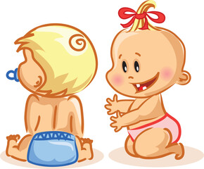 Set with cute little baby in different situations. Playing, sleeping, sitting, lying, crawling baby. Happy smiling newborn boy or girl.