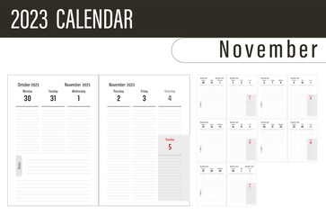 Calendar 2023 kalendarium day number week planner time meeting business