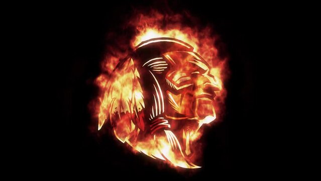 Fire Indian Warrior Face Logo Looping Animation Graphic Element