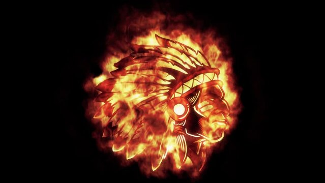 Fire Indian Warrior Face Logo Looping Animation Graphic Element V2