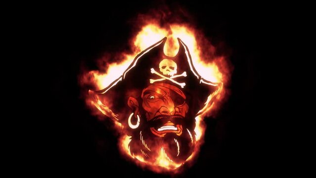 Fire Pirate Head Logo Looping Animation Graphic Element