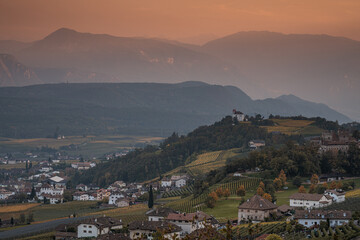 Fototapeta na wymiar Eppan autumn landscape in South Tyrol, Italy