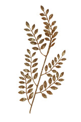 Golden glittery plant isolated on transparent background. Christmas decorations.