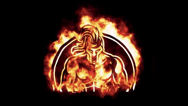 Fire Spartan Warrior Logo Looping Animation Graphic Element