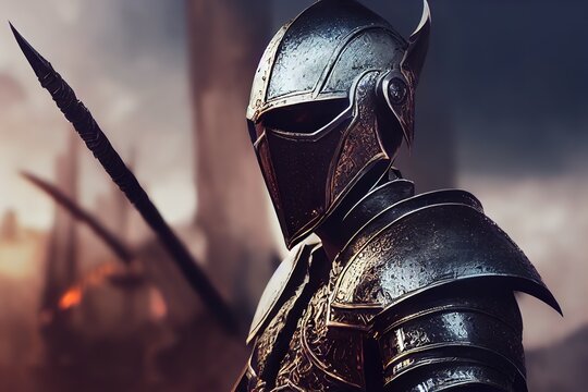 Dark elf in armor, realistic 3d render