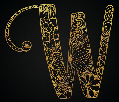 Zentangle golden design cursive alphabet w