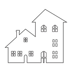House with windows and doors, contour drawing, vector illustration