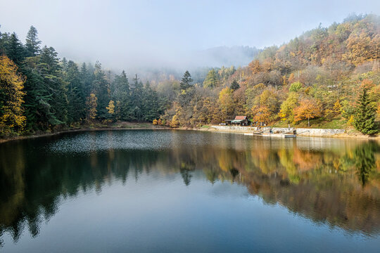 Water reservoir Klinger in Stiavnica Mountains, Slovakia, seasonal natural scene