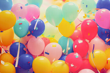 Backdrop Hintergrund Ballon Luftballon für eine Party Geburtstag Silvester bunt mit Luftschlangen für eine Party oder Karneval 3D Rendering Illustration AI Digital