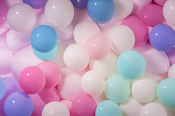 Fototapeta na wymiar Backdrop Hintergrund Ballon Luftballon für eine Party Geburtstag Silvester bunt mit Luftschlangen für eine Party oder Karneval 3D Rendering Illustration AI Digital