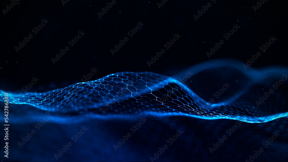 Poster abstract wave of connected hexagons. futuristic polygonal background. artificial intelligence. big d