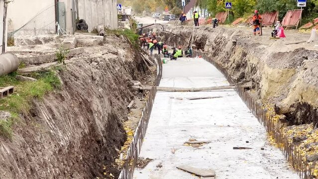  Construction workers during work on the site