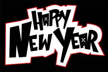 vector design for happy new year greetings with a unique lettering style and simple black and white colors. Perfect for your greeting design