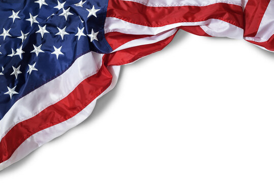 Closeup ruffled American flag isolated