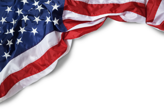 Closeup ruffled American flag isolated