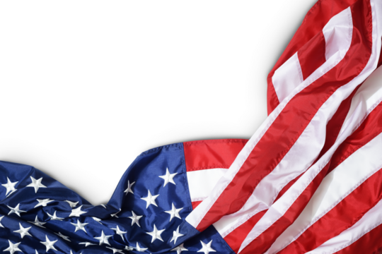 Closeup ruffled American flag isolated