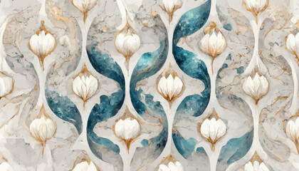 digital wall tiles decor with flowers for interior home decoration, background