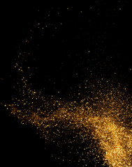 splash of golden sparkles, a cloud of glitter, magic gold dust