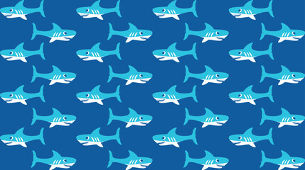 Cute Cartoon Sharks Kid's Swimwear Design Seamless Pattern Perfect for Allover Scuba Fabric Print Trendy Marine Colors