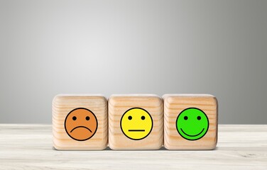 Customer review concept, wooden cubes on the desk