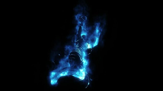 Blue Fire Basketball Player Logo Looping Animation Graphic Element