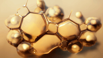 molecule on golden background concept skin care - obrazy, fototapety, plakaty