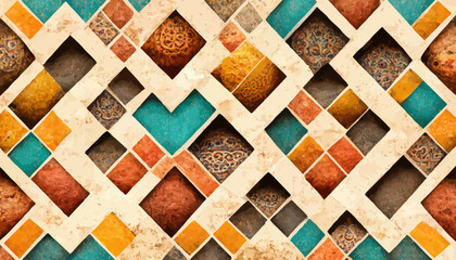 moroccan 3d vintage pattern background retro mosaic - obrazy, fototapety, plakaty