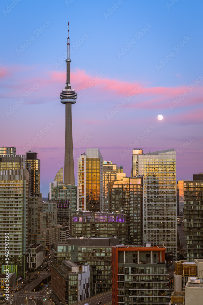 Wall mural toronto skyscraper with beautiful sky during sunset