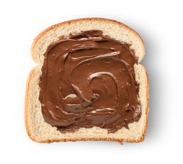 Chocolate spread on a slice of toast, isolated