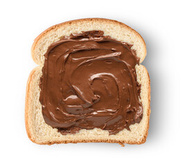Chocolate spread on a slice of toast, isolated