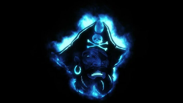 Blue Fire Pirate Head Logo Looping Animation Graphic Element
