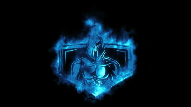 Blue Fire Spartan Warrior Logo Looping Animation Graphic Element V2