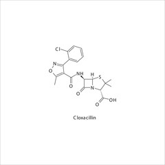 Cloxacillin  flat skeletal molecular structure Penicillin  drug used in bacterial infection treatment. Vector illustration.
