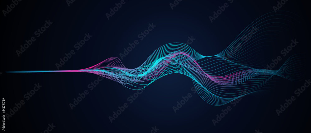 Fototapete abstract vector wave lines flowing dynamic in liquid glitch effect isolated on dark blue background 