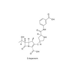 Ertapenem flat skeletal molecular structure Carbapenem drug used in bacterial infection treatment. Vector illustration.