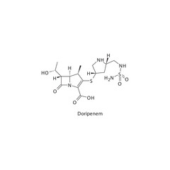 Doripenem  flat skeletal molecular structure Carbapenem drug used in bacterial infection treatment. Vector illustration.
