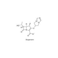 Biapenem  flat skeletal molecular structure Carbapenem drug used in bacterial infection treatment. Vector illustration.