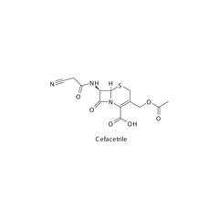 Cefacetrile  flat skeletal molecular structure 1st generation Cephalosporin drug used in bacterial infection treatment. Vector illustration.