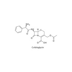 Cefaloglycin  flat skeletal molecular structure 1st generation Cephalosporin drug used in bacterial infection treatment. Vector illustration. - obrazy, fototapety, plakaty