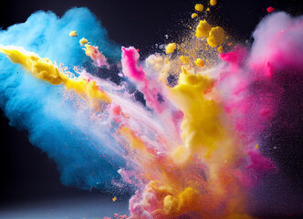 Colored powder explosion, mix of colours, on a black background