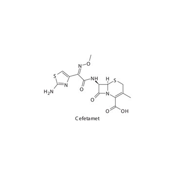 Cefetamet  flat skeletal molecular structure 3rd generation Cephalosporin drug used in bacterial infection treatment. Vector illustration.