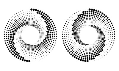 Circle with halftone black dots as advertising background or logo or icon. Vector-art illustration. Yin and Yang symbol.