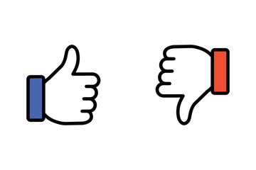 Like and dislike vector flat Icons. Thumb up and thumb down blue and red icons. Elements for marketing, business, advertisement, digital network. Vector illustration