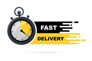 Delivery service concept. Timer and fast delivery inscription. Express delivery with stopwatch icon for apps and website. Fast deliver. Express delivery logo. Vector illustration