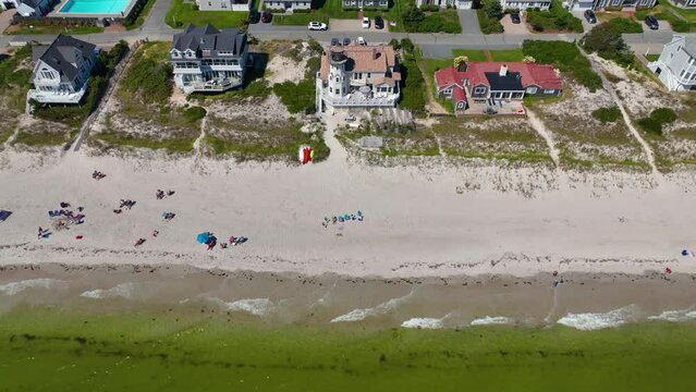 Sea Gull Beach Lighthouse aerial view at Great Island next to Seagull Beach, West Yarmouth, Cape Cod, Massachusetts MA, USA. 