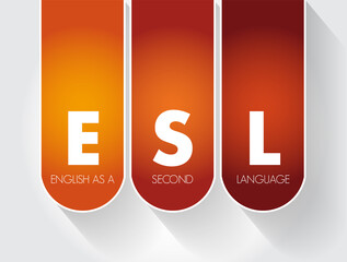 ESL - English as a Second Language acronym, text concept for presentations and reports