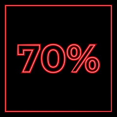 Neon red lettering seventy percent on a black background