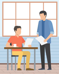 Office staff, work and communication. Head and subordinates. Various workers, managers team. Top managers employees of different levels. Office workers. Co-workers. Colleagues discuss project teamwork