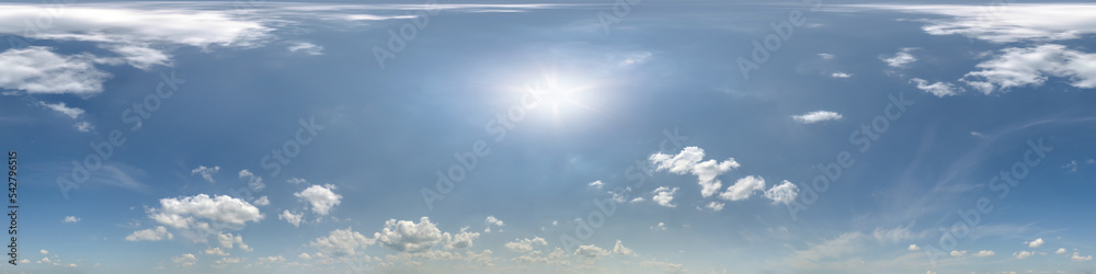 Wall mural blue sky with beautiful clouds as seamless hdri 360 panorama view with zenith for use in 3d graphics